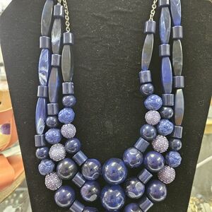 Chico's Midnight Blue and Lavender Beaded Necklace